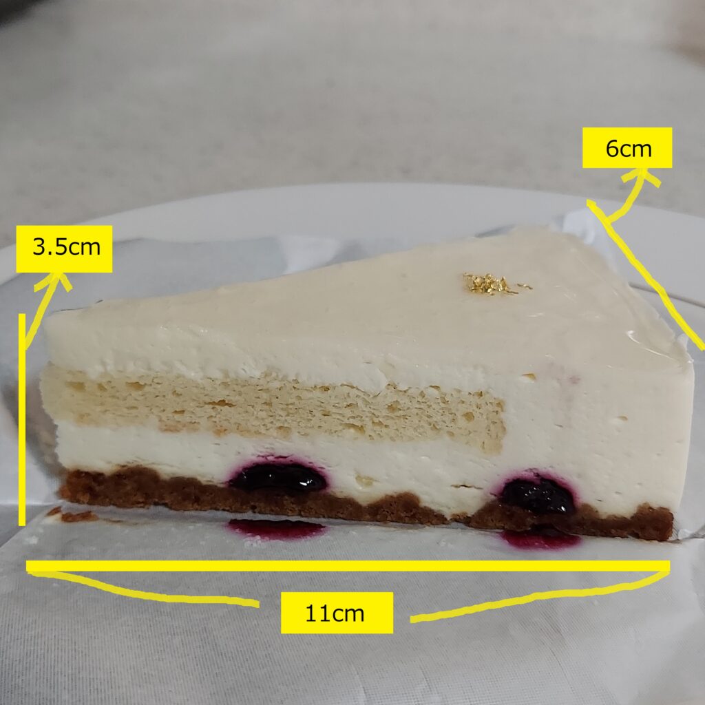 ケーキの包装を撮った写真に大きさを測定した画像